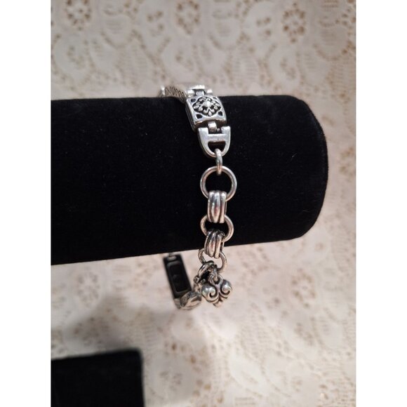 Vintage Brighton Tribeca Silver-tone Rectangle Hollow Scrolled Square Link Brace - Picture 4 of 10